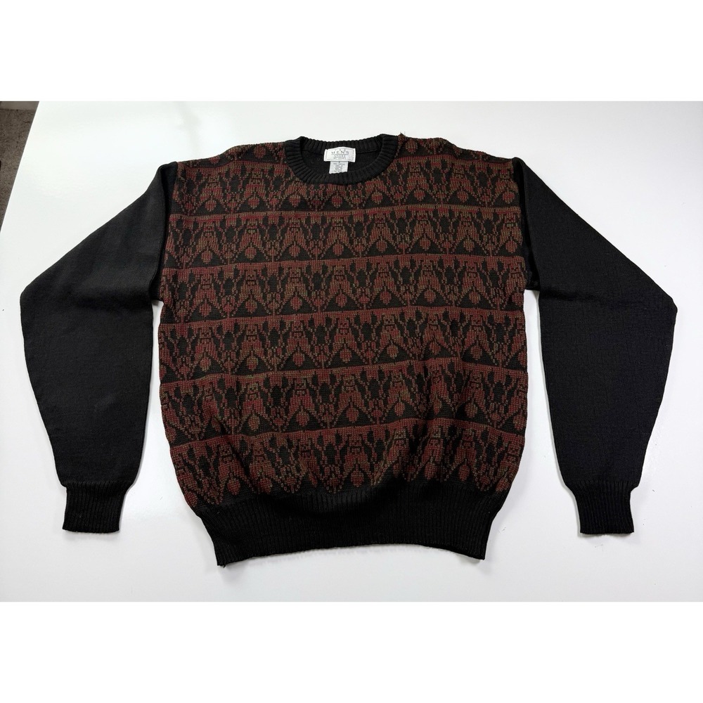 VINTAGE 90s Sears Mens Store Knit Sweater Size M Italian black red pattern